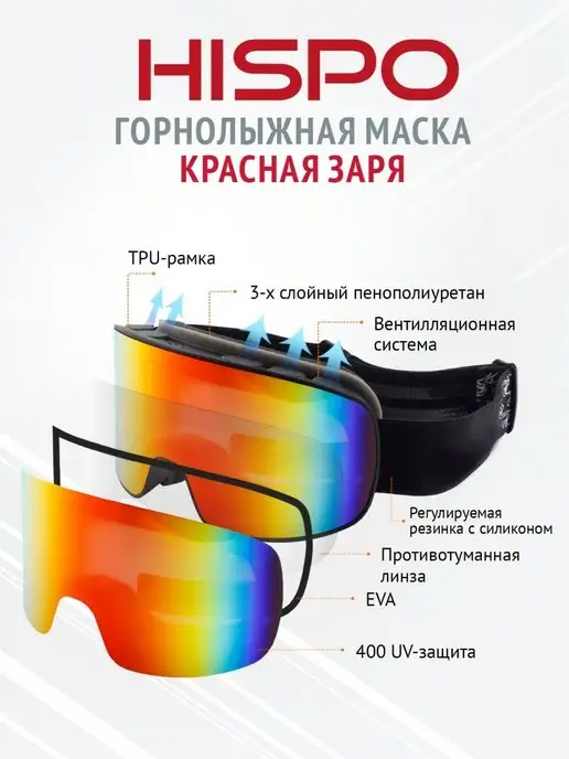 HISPO Маска для лыжного спорта и сноубординга, красный, фото 3