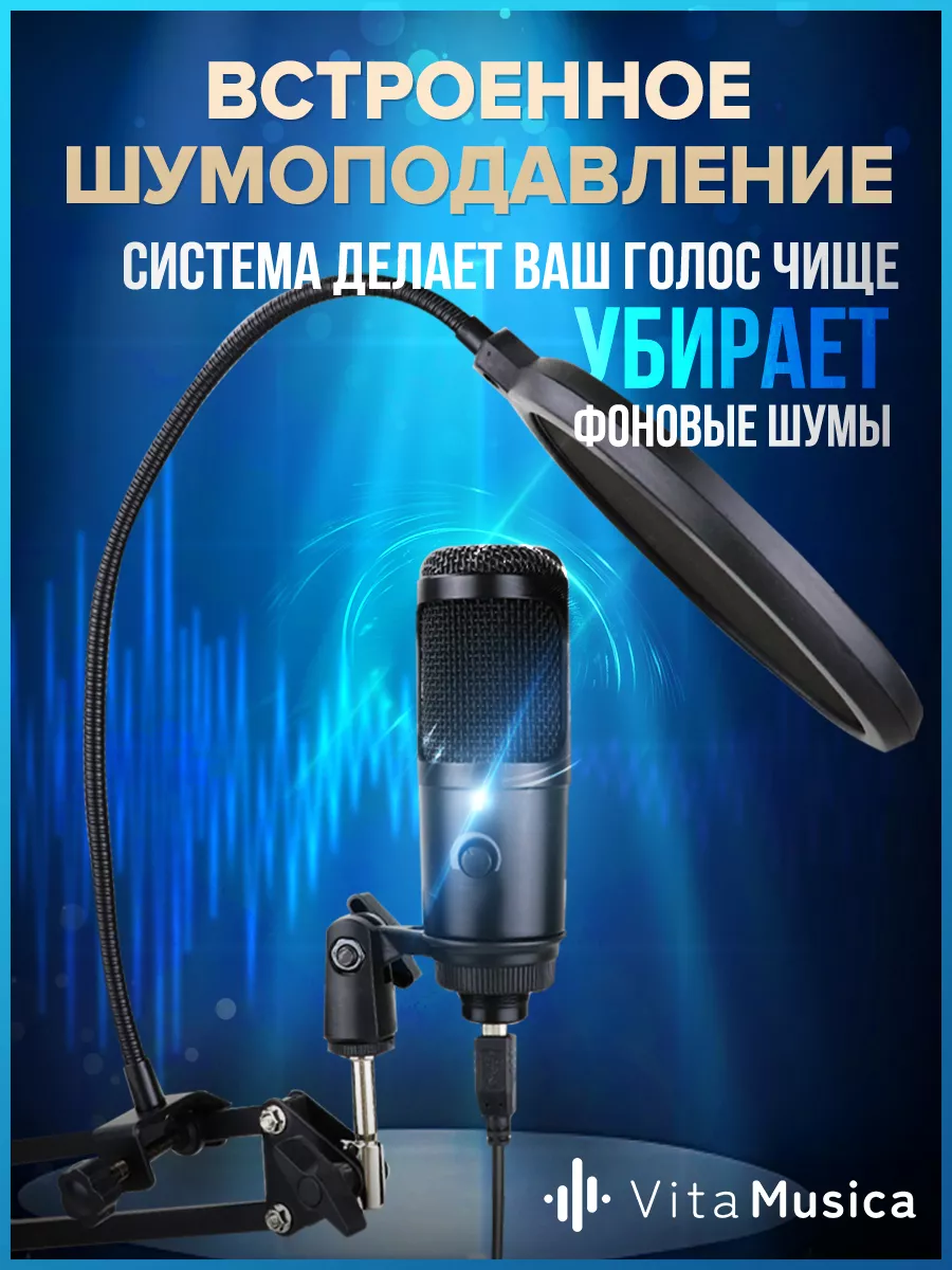 Конденсаторный стримерский микрофон с пантографом VitaMusica 106243633  купить за 1 210 ₽ в интернет-магазине Wildberries