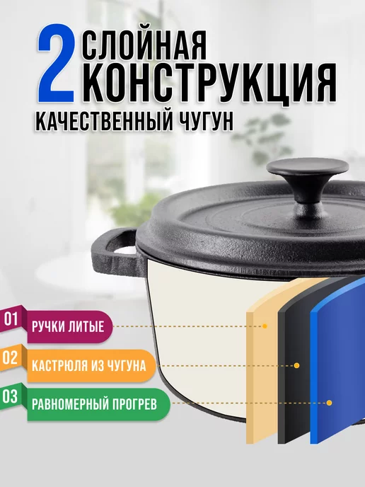 Казан чугунный с крышкой 3,5 л - фото 4