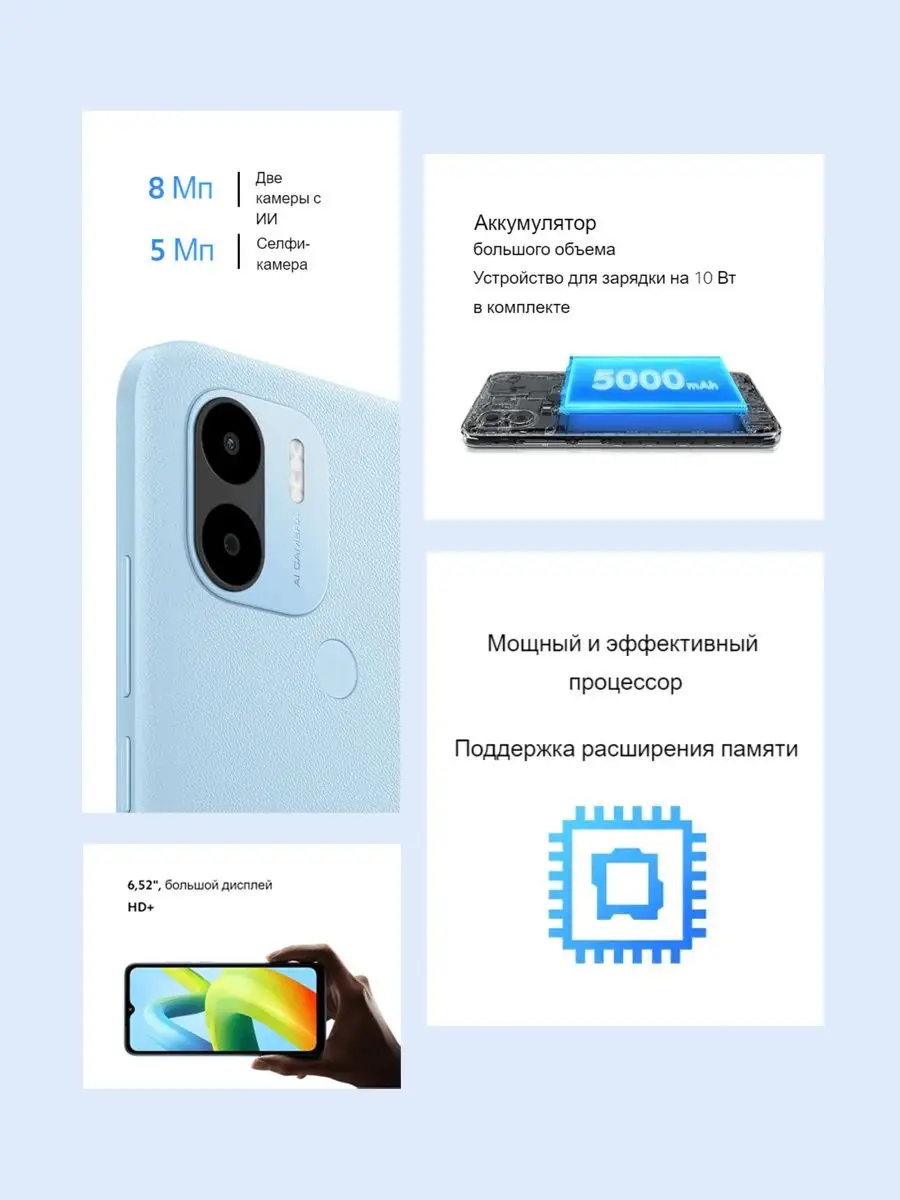 Смартфон Redmi A1+ 2+32GB черный Xiaomi 106275741 купить в  интернет-магазине Wildberries