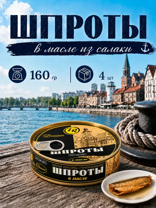 Золотистая рыбка Шпроты в масле из салаки ГОСТ 160 г, 160 г, в упаковке 710 г