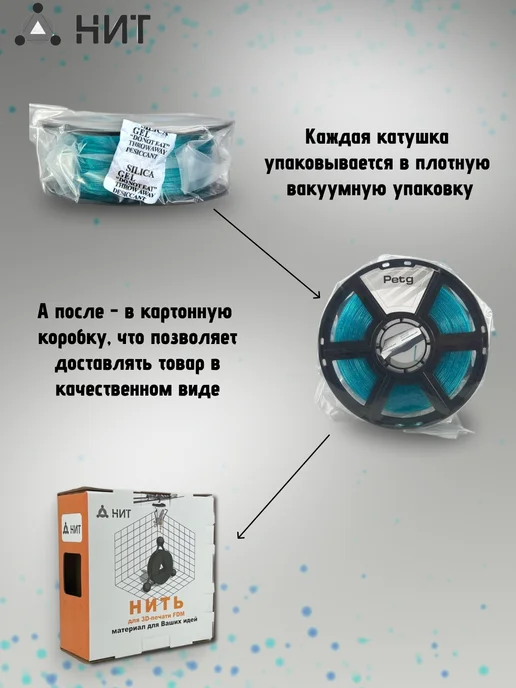 НИТ Пластик для 3D принтера PETG 1.75 мм 1 кг голуб прозр с блес, 1 кг, фото 5