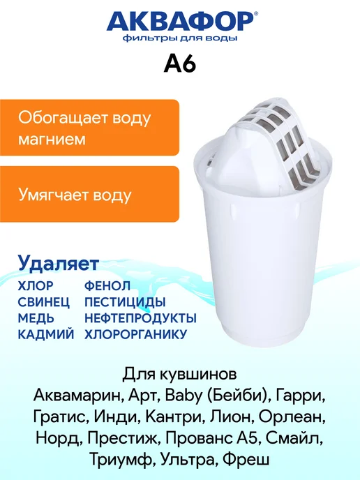 Аквафор A6 (А6) 4шт сменный фильтр картридж для кувшина, 2 шт, фото 2