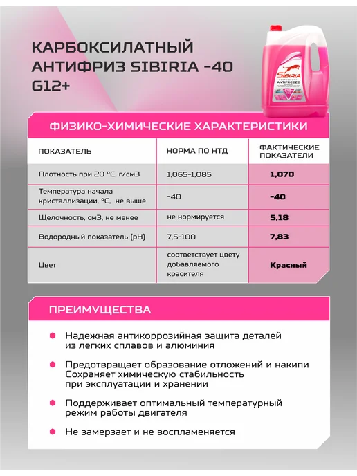 SIBIRIA Антифриз G12+ (-40) карбоксилатный 5 кг, 10 кг, фото 6