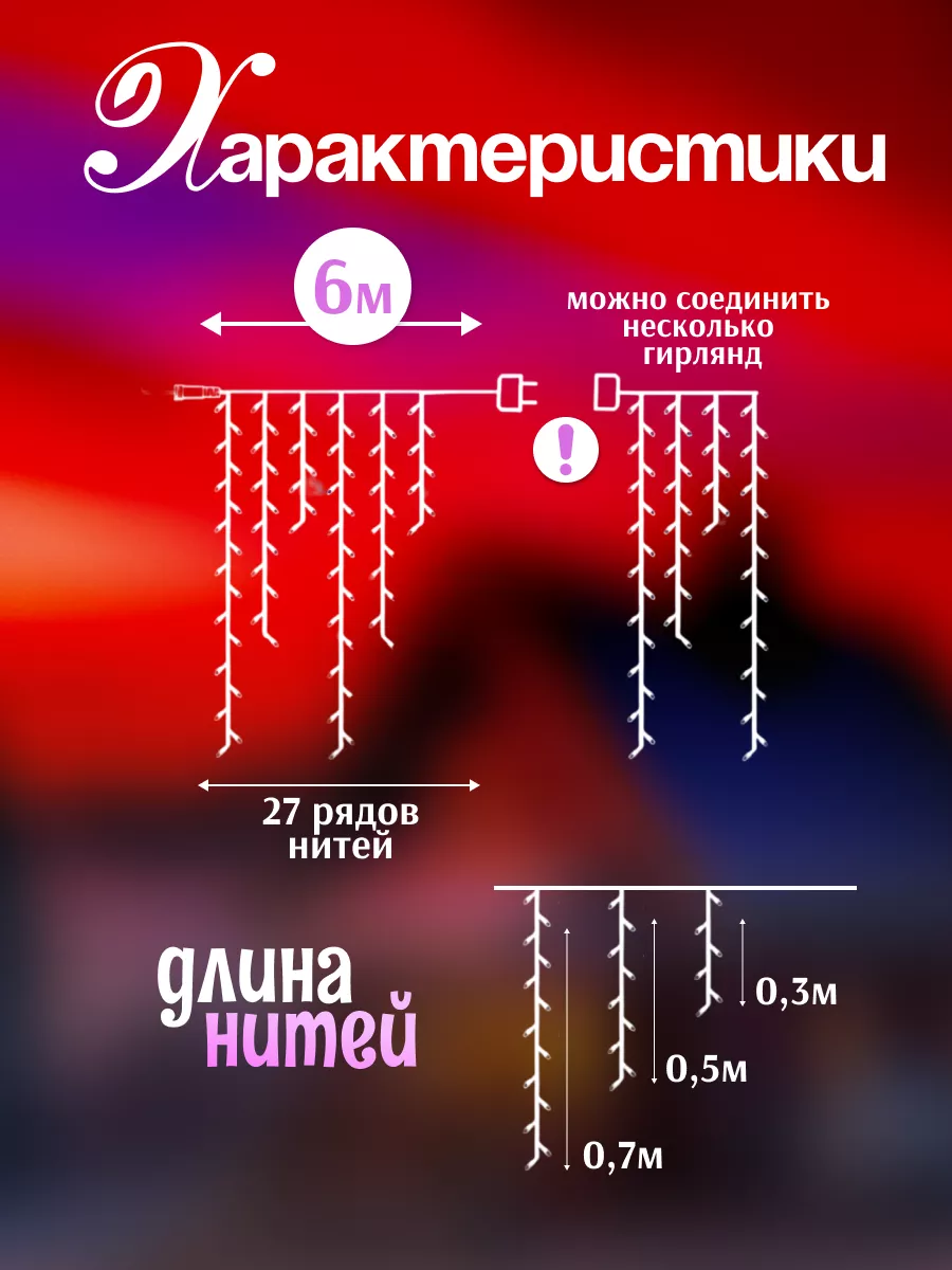 Гирлянда уличная Бахрома 6М, новогоднее украшение LED 106847177 купить за  618 ₽ в интернет-магазине Wildberries