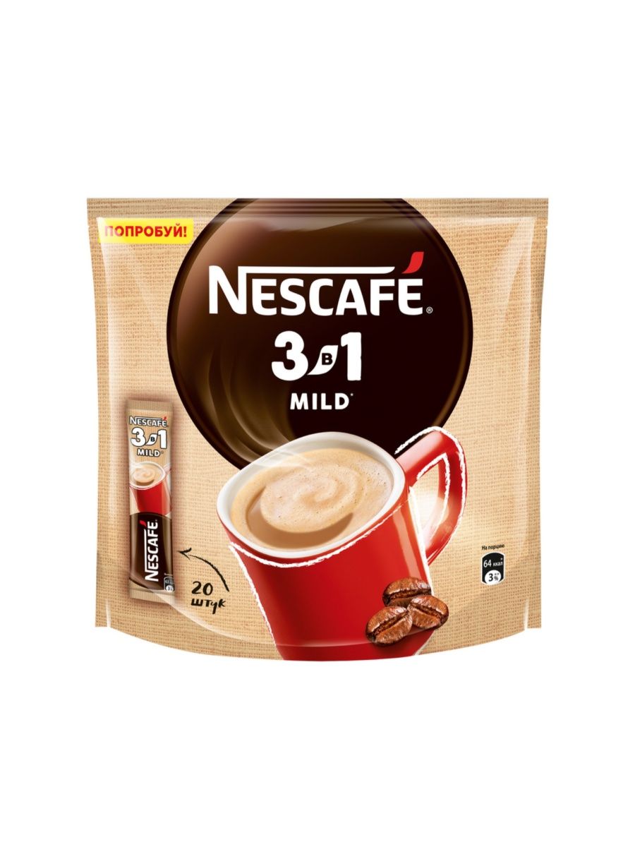 Порционный кофе. Nescafe 3в1 mild напиток кофейный мягкий 20х14,5г фл/п:20. Нескафе Милд 3 в 1.