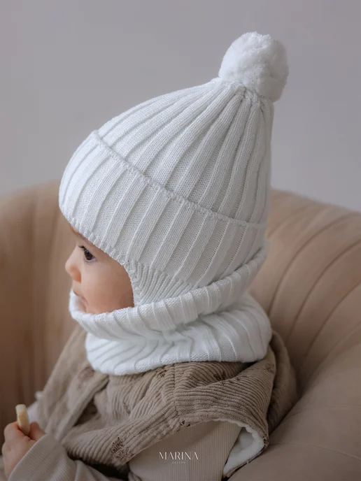 Marina Textile Шапка для новорожденных и снуд, белый, фото 8