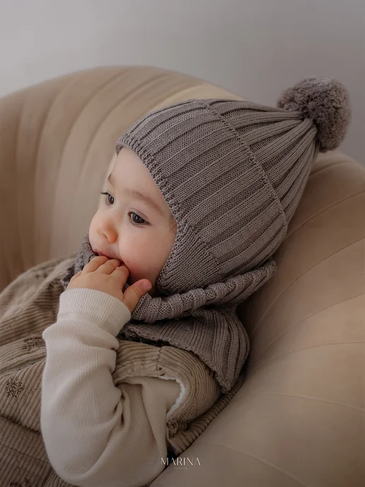 Marina Textile Шапка для новорожденных и снуд, коричневый, фото 8