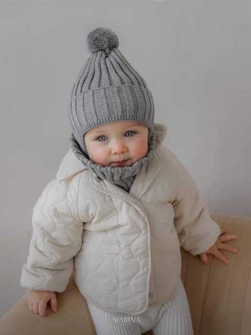 Marina Textile Шапка для новорожденных и снуд, серый, фото 8