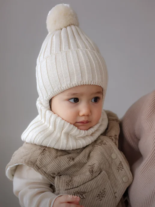 Marina Textile Шапка для новорожденных и снуд, желтый, фото 8