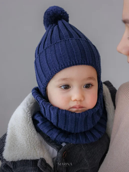 Marina Textile Шапка для новорожденных и снуд, синий, фото 8