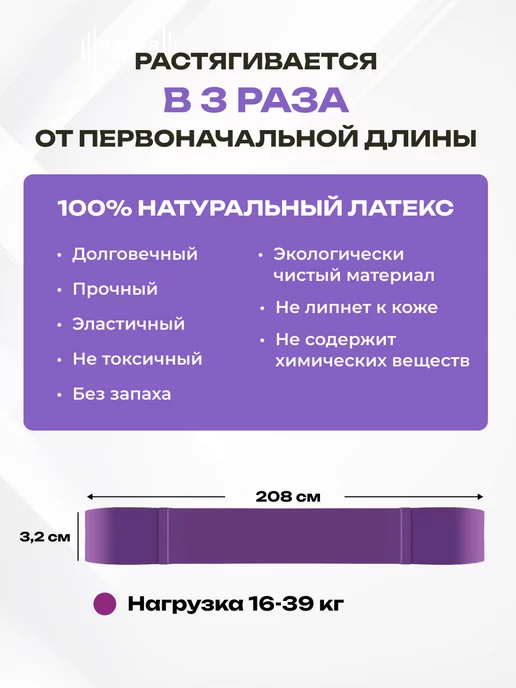 HARBR FITNESS Резинка для фитнеса и подтягивания, фиолетовый, фото 3