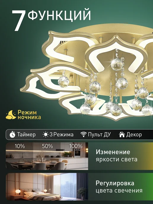 NATALI KOVALTSEVA Люстра большая светодиодная в гостиную зал, желтый, фото 2