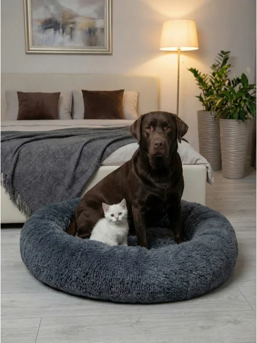 Pets Love Лежанка для собак крупных пород круглая, синий, фото 2
