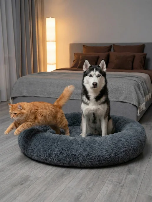 Pets Love Лежанка для собак крупных пород круглая, синий, фото 7