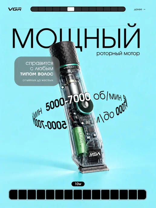 SHAG Профессиональная машинка для стрижки волос мужская VGR V-256, серый, фото 6