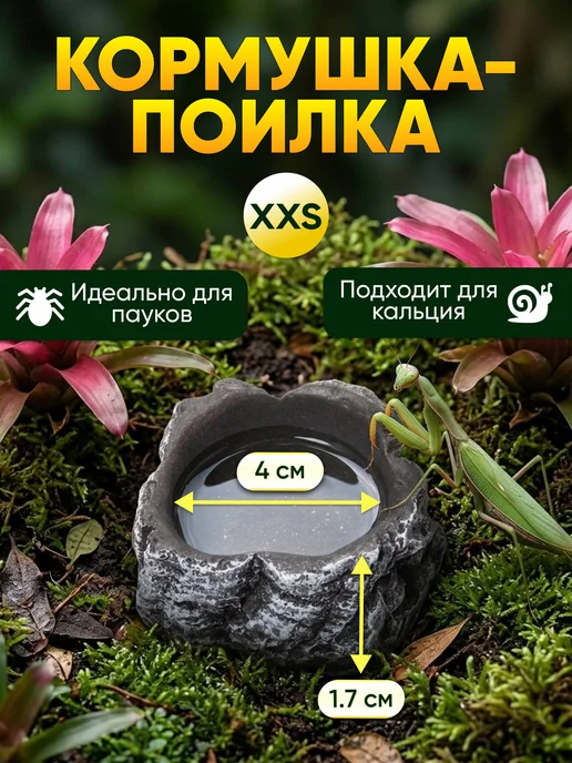 ХОЛОДНЫЕ ЛАПКИ Кормушка-поилка мини для рептилий и насекомых, серый