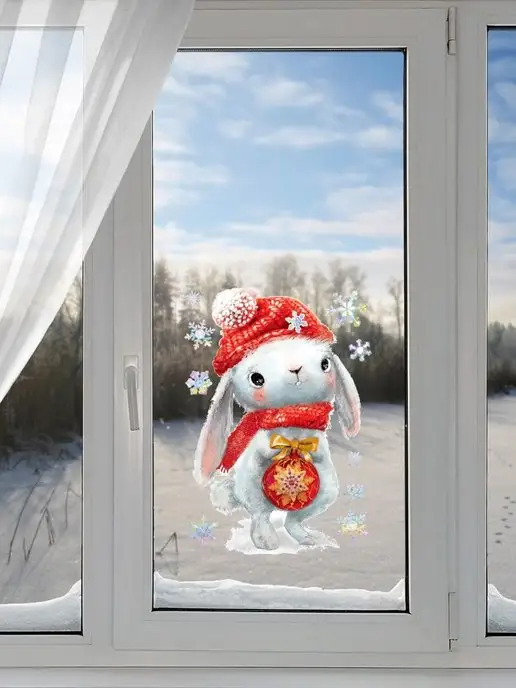 ТМ праздник Наклейка на окна на новый год, декор для дома, украшение, белый, фото 2