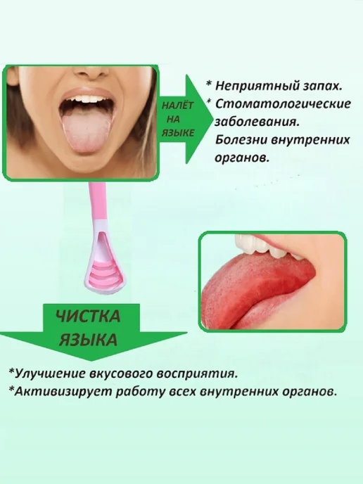 Доступная стоматология Скребок для чистки языка с зубной щёткой, голубой, розовый, фото 2