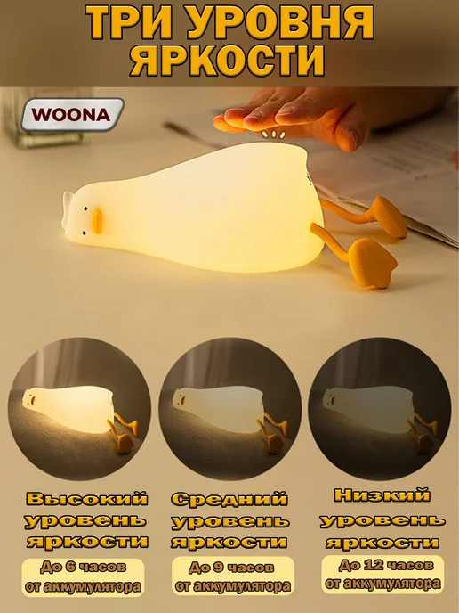 WOONA Ночник уставшая уточка силиконовый светильник, белый, фото 2