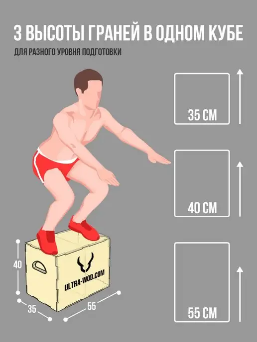 ULTRA-WOD Плиобокс тумба для запрыгивания 55х40х35, вариант, фото 5