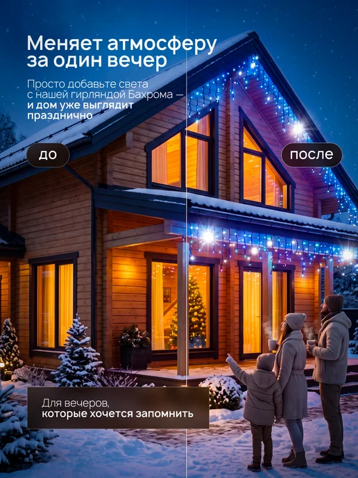 Dewlight Гирлянда уличная бахрома новогодняя на стену 12м, 12 м, фото 5