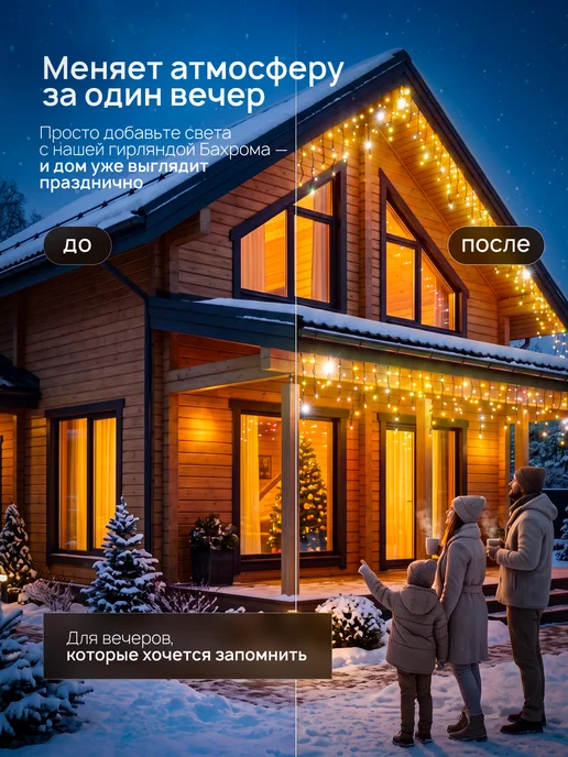 Dewlight Гирлянда уличная бахрома новогодняя на стену 25м, вариант, фото 5