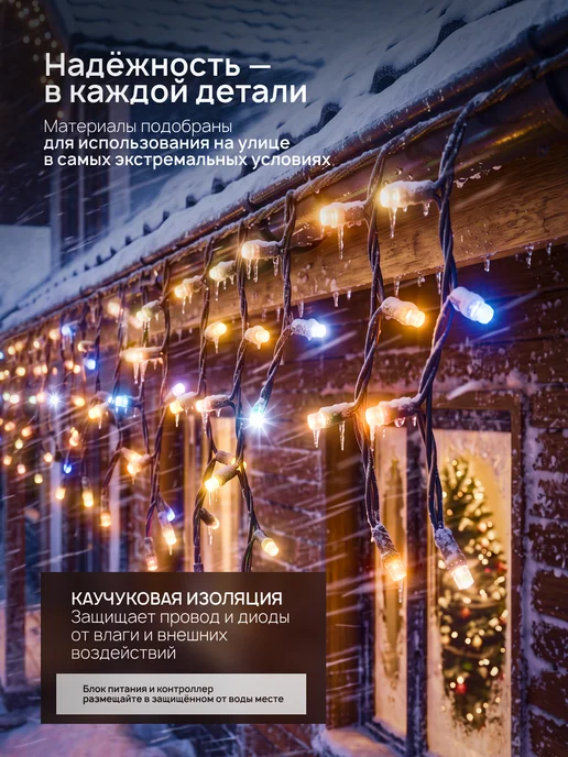Dewlight Гирлянда уличная бахрома новогодняя на стену 25м, вариант, фото 6