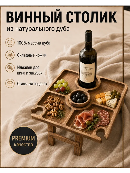 Iziwolf Винный столик деревянный для вина и закусок, коричневый
