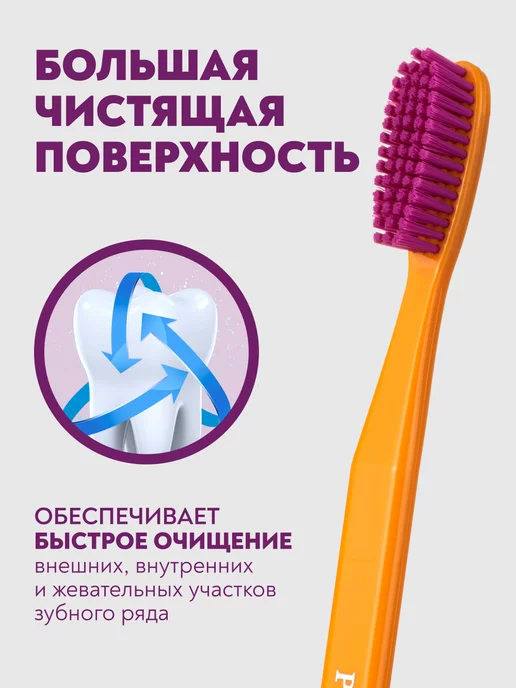 PRESIDENT Зубная щетка средней жесткости фиолетовая Exclusive, оранжевый, фото 3