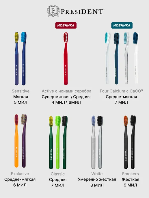PRESIDENT Зубная щётка для чувствительных зубов, желтый, фото 7