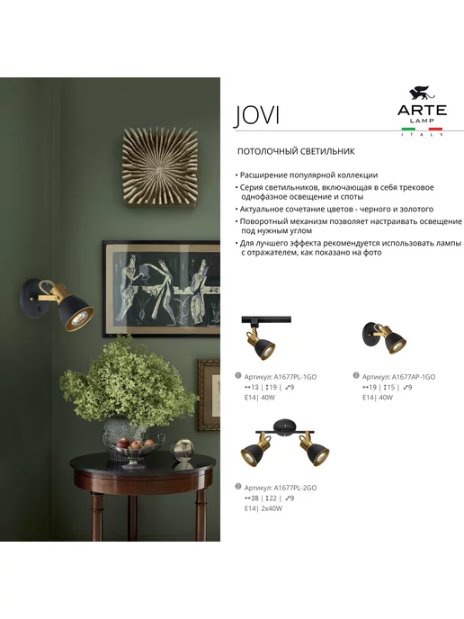 Arte Lamp Спот JOVI A1677AP-1GO, черный, фото 4