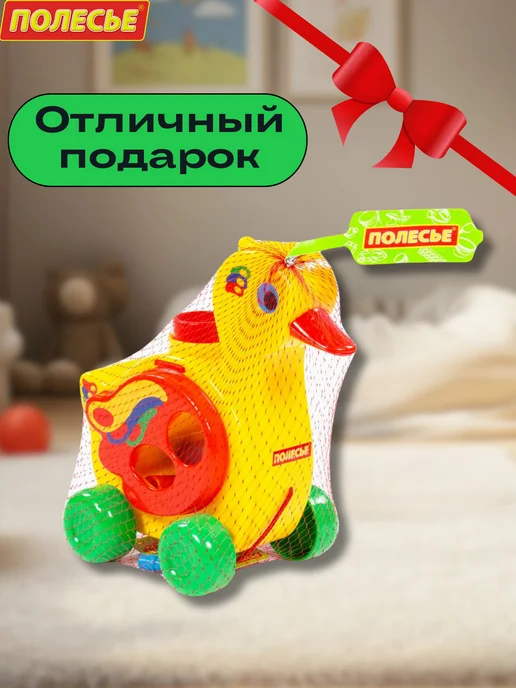 Полесье Каталка на веревочке Уточка сортер, зеленый, фото 7