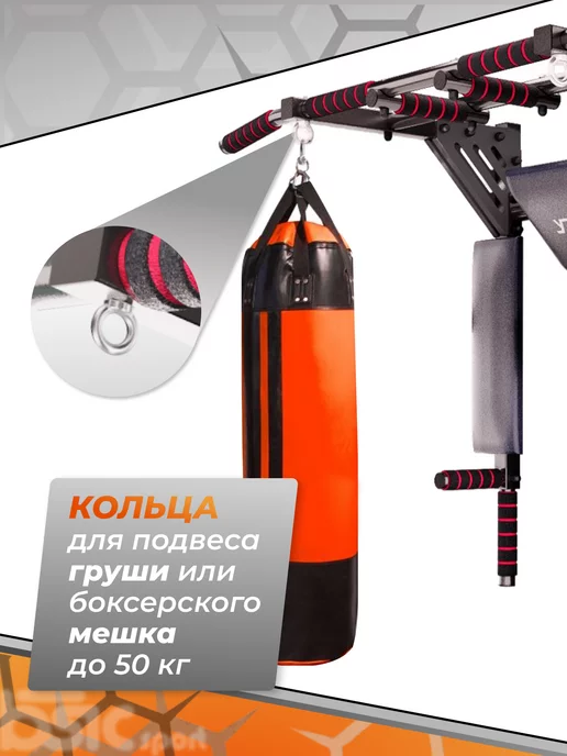 Уралспорт МК Турник настенный 3 в 1 мультихват POWER брусья пресс 3 в 1, черный, фото 4