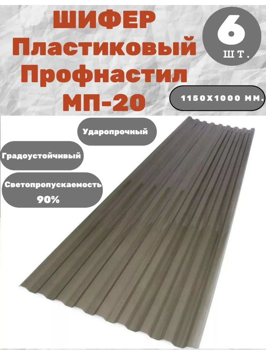 Шифер прозрачный пластиковый/профнастил 1150х1000 мм. 6 шт. Пластилюкс  109826084 купить в интернет-магазине Wildberries