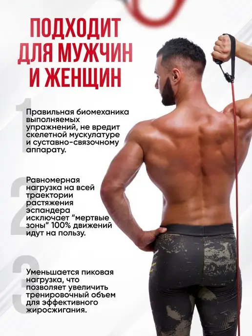 HARBR FITNESS Трубчатый эспандер с ручками, красный, фото 5