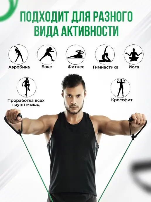 HARBR FITNESS Резинка для фитнеса с ручками, зеленый, фото 7