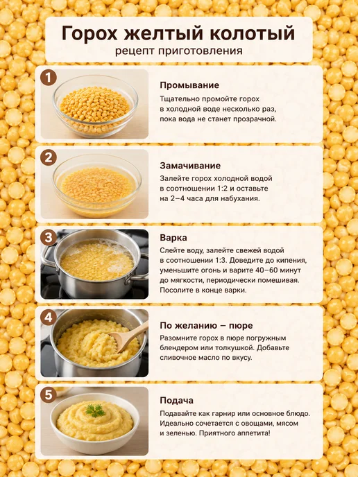 Южное Солнце Горох желтый колотый (кубанский) Высший сорт, 250 гр, 250 г, фото 2