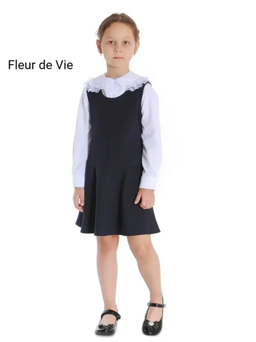 Fleur de Vie Сарафан для девочки школьный синий детский повседневный, синий