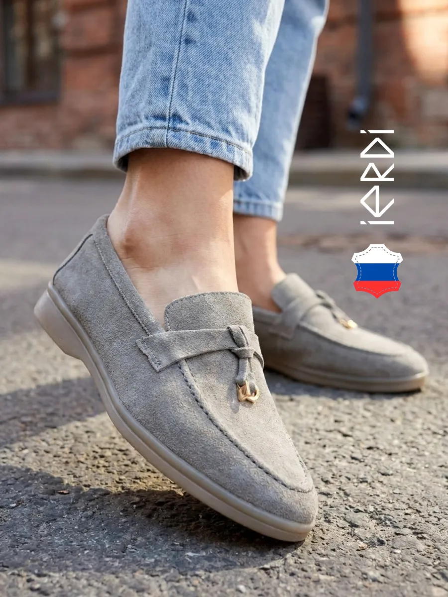 Лоферы из натуральной замши на широкую ногу IERDI. Цвет серый.