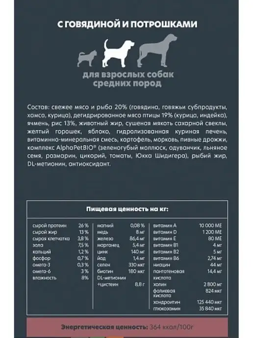 Сухой корм AlphaPet Собак.С Потрошками для собак, говядина, 2 кг, фото 4