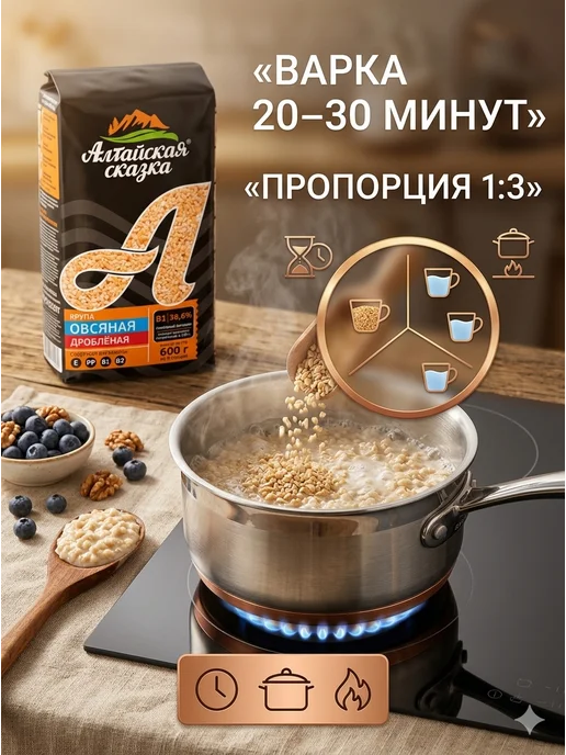 алтайская сказка Крупа Овсяная дробленая 600 гр 3шт, 600 г, 6 шт, фото 5