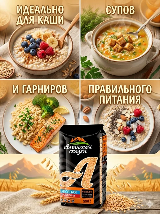 алтайская сказка Крупа Овсяная дробленая 600 гр 3шт, 600 г, 6 шт, фото 6