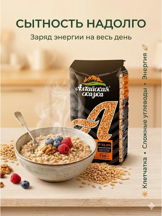 алтайская сказка Крупа Овсяная высший сорт 700г 3шт, 700 г, 6 шт, фото 3
