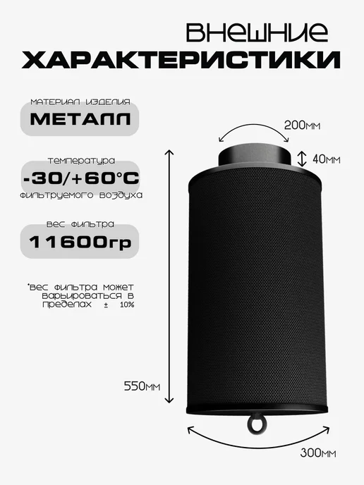 MagicFilter Угольный фильтр 1000м³ ч. 200мм. многоразовый для гроубокса, 1000 м, фото 2
