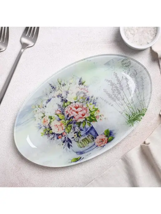 My Sweet Home Блюдо овальное Доляна "Весенний роман", 24,5х15х2 см, 24.5x15x2 см