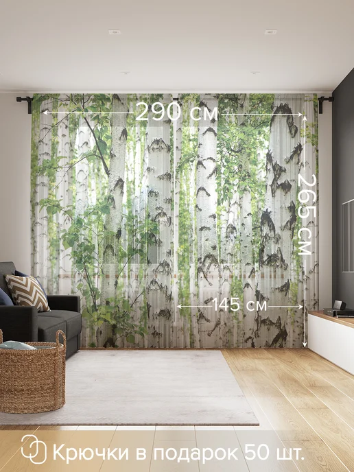 JoyArty Тюль сетка в комнату фототюль "Березы умиляют" 290х265, 290x265, фото 2