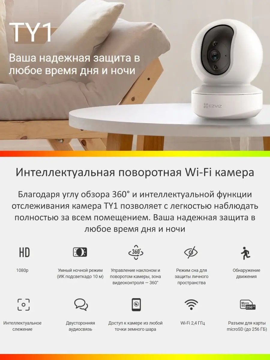 Умная мини Wi-Fi камера видеонаблюдения для дома видеоняня Ezviz 110873483  купить за 3 505 ₽ в интернет-магазине Wildberries