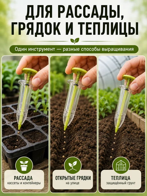 Благодатное земледелие Сеялка для семян ручная шприц-дозатор для посева, белый, фото 7