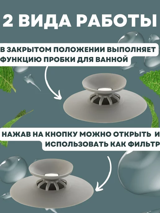 SAXA GOODS Универсальная пробка заглушка для ванны, серый, фото 3